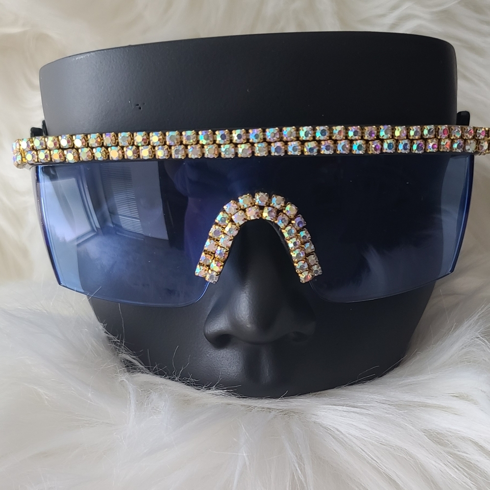 Blue rhinestone lightning arm UV sunglasses
